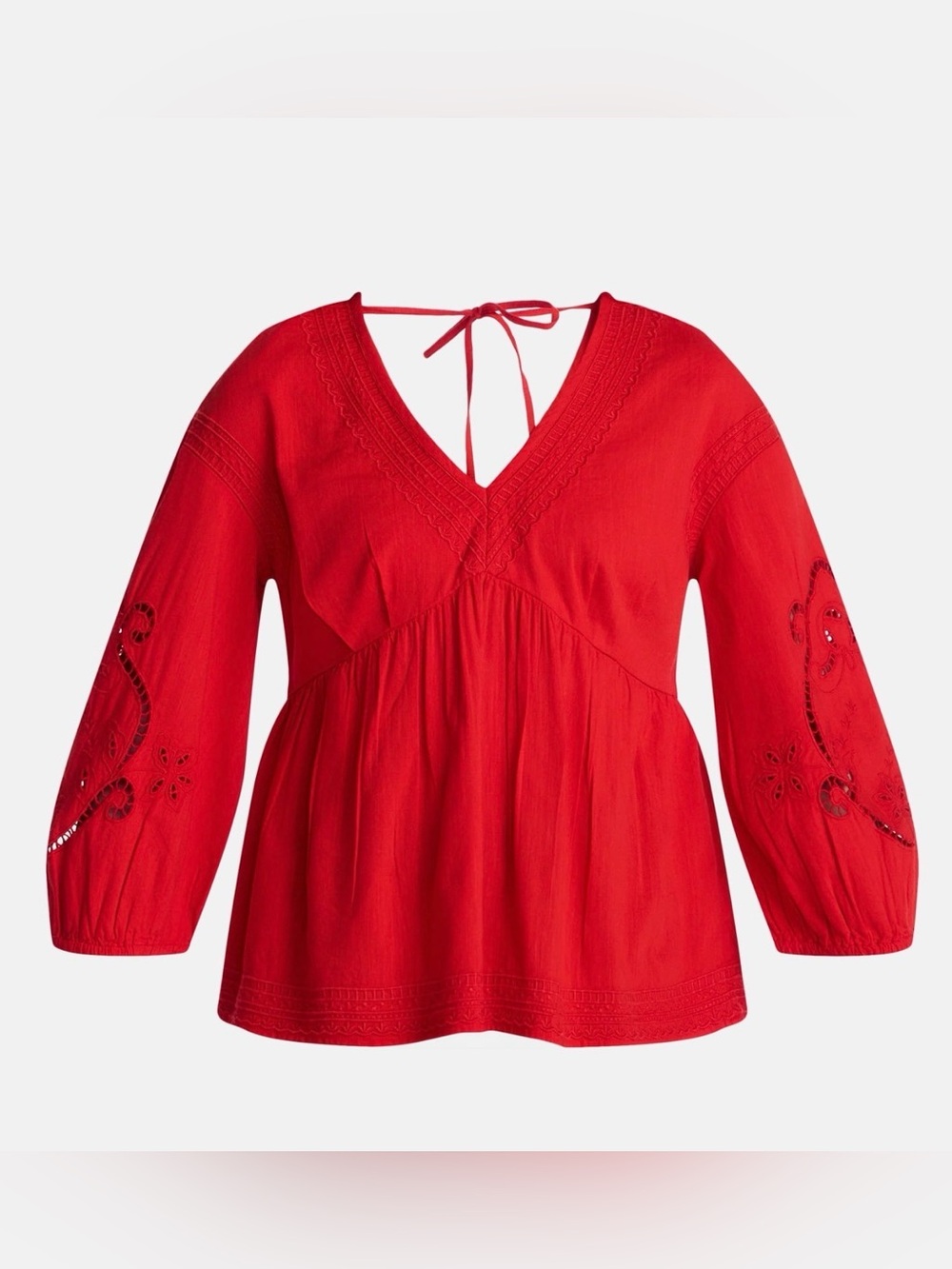 Time and Tru Red Embroideredโ Boho Peasant Blouse Womenโs L NWT